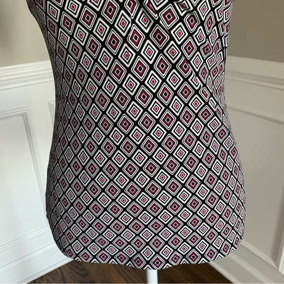 White House Black Market Geometric Print Lace Trimmed Ruched Neck Cami Top Small - Picture 3 of 12